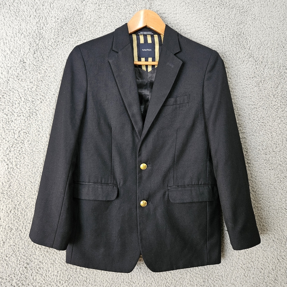 Boys Classic Black Blazer Size 14 L Youth Nautica Sport Coat Gold Buttons Formal